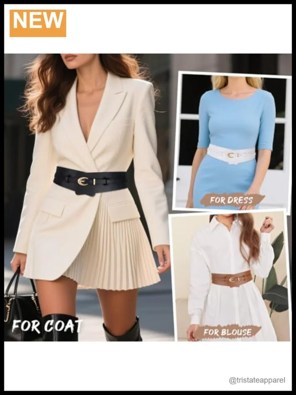 2-in-1 Wide PU Leather Belt for Women with Detachable Skinny Belt, Gold Buckle